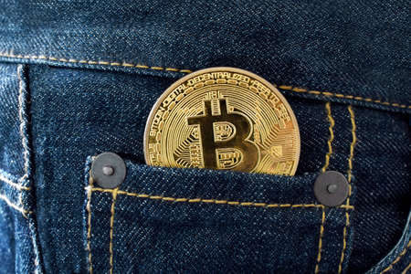 Golden bitcoin coinの写真素材