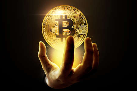 Golden bitcoin coinの写真素材