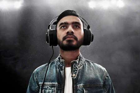Man listening musicの写真素材