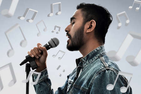 Singer singing with microphone