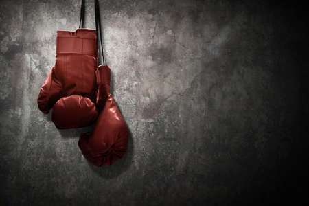 Boxing gloves hangingの写真素材