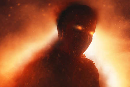 Scary devil burning fire flames