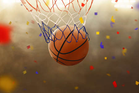 Basketball hoop in court arena backgroundの写真素材