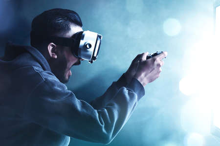 Man wearing virtual reality headset