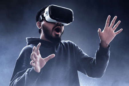 Man wearing virtual reality headset