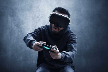 Man wearing virtual reality headset