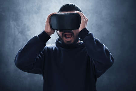 Man wearing virtual reality headset