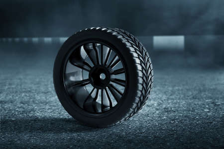 Car tire on the streetの写真素材