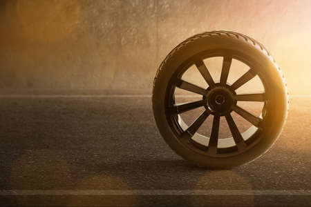 Car tire on the roadの写真素材