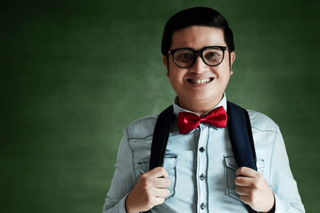 Portrait of nerd with glassesの写真素材