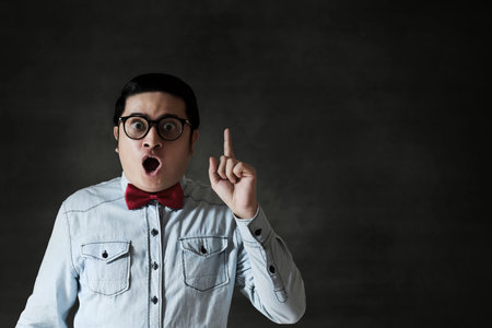 Portrait of nerd with glassesの写真素材