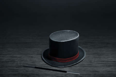 Black magician hat and wand