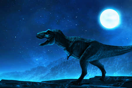 Dinosaur, Tyrannosaurus Rex on dark backgroundの写真素材
