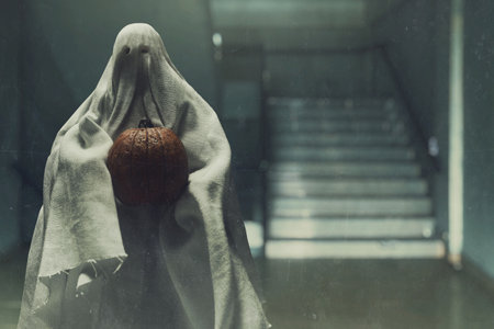 White ghost on dark backgroundの写真素材