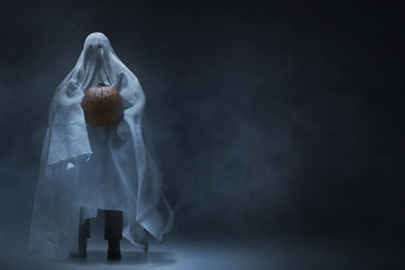 White ghost on dark backgroundの写真素材
