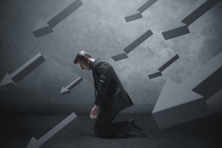 Business man climbing stairs 3d illustrationの写真素材