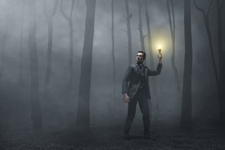 Business man in the forest 3d illustrationの写真素材
