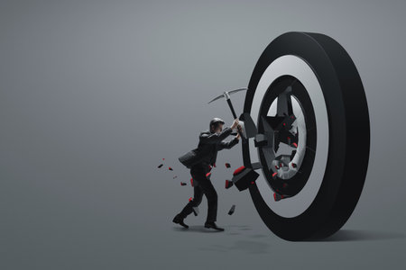 Business man breaking dart board 3d illustrationの写真素材