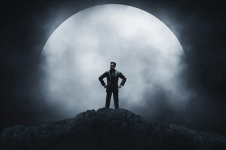 Business man standing on top 3d illustrationの写真素材