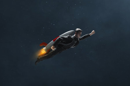 Business man fly 3d illustrationの写真素材