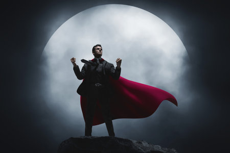 Business man standing on top 3d illustrationの写真素材