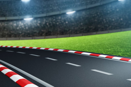 Empty race track night background 3d illustrationの写真素材