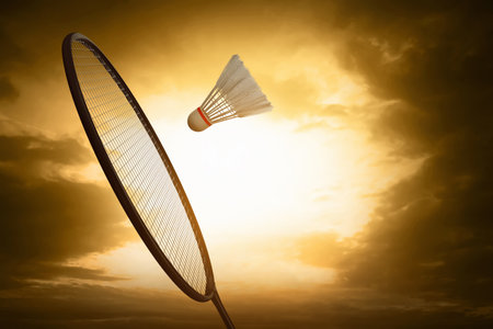 Badminton match on 3d illustrationの写真素材