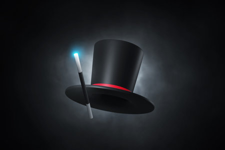 Top hat magic wand on 3d illustrationの写真素材