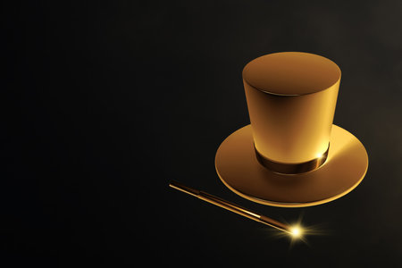 Golden top hat magic wand 3d illustrationの写真素材