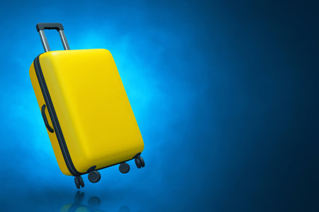Yellow suitcase on 3d illustrationの写真素材
