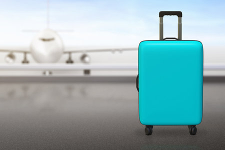 Blue suitcase on 3d illustrationの写真素材