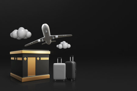 Black suitcase eid adha mubarak travel concept on 3d illustrationの写真素材