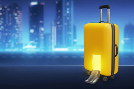 Yellow suitcase on 3d illustrationの写真素材