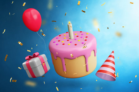 Kids birthday party decoration on 3d illustrationの写真素材