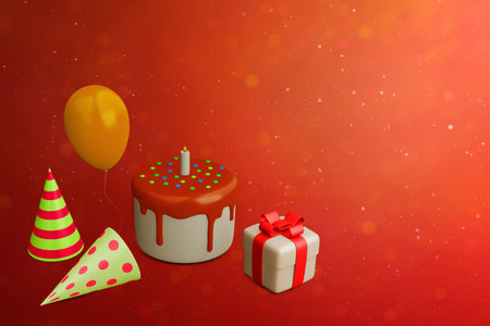 Kids birthday party decor on 3d illustrationの写真素材