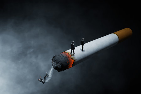 Smoking cigarette concept on dark background 3d illustrationの写真素材