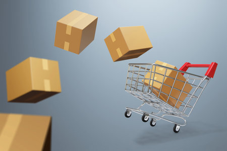 Metal shopping cart on 3d illustrationの写真素材