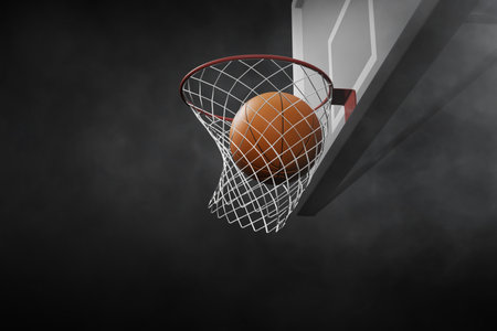 Basketball ball on empty dark background 3d illustrationの写真素材