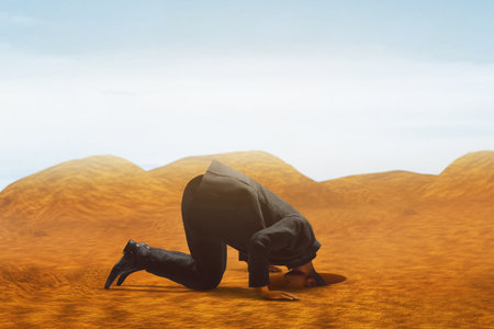 Businessman lost in the desert , global warming concept 3d illustrationの写真素材