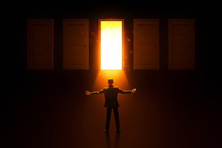 Businessman standing on dark background 3d illustrationの写真素材