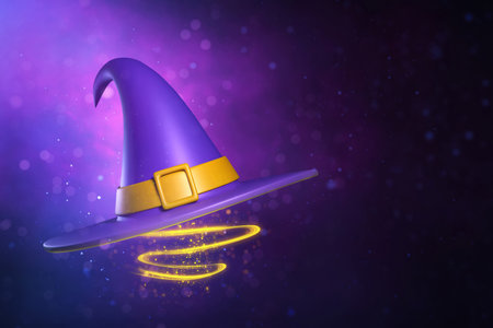 Cartoon funny witch hat with magic glow shiny effect 3d illustration,