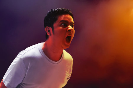 Portrait of young man screamingの写真素材