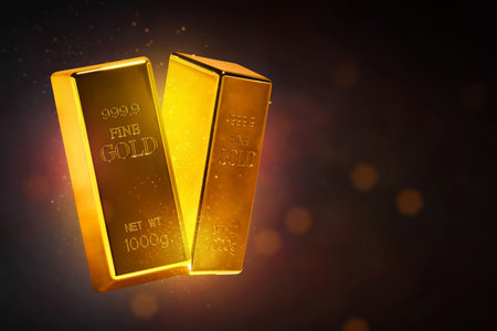 Shiny gold bars with glitter sparkle effect on dark background