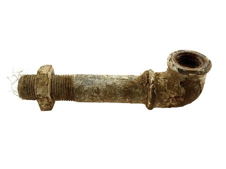 Old rusty pipe isolated on a white backgroundの写真素材