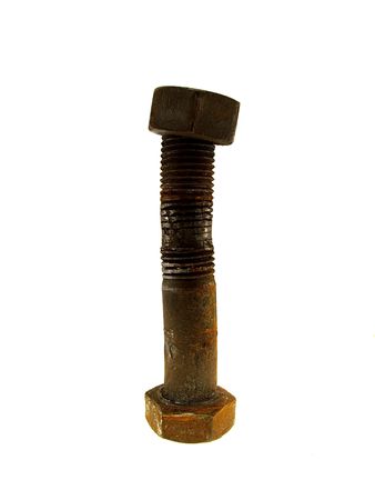 One fulfilled bolt with a nut isolated on a white backgroundの写真素材