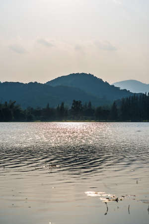 Mountain and reservoir.