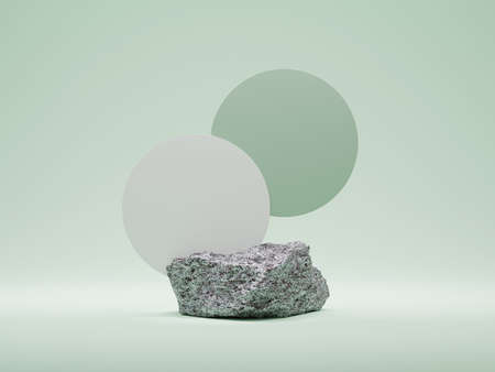 3D Gray stone podium display set. Copy space white background. Cosmetics or beauty product promotion mockup. Natural rough gray rock step pedestal. Trendy minimalist banner, 3D render illustration.の写真素材