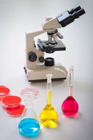 Test tubes filled with colored fluidの写真素材