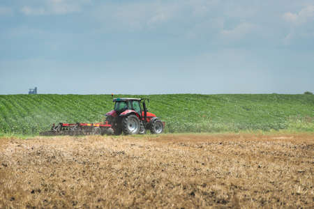 Tractor preparation the stubble field