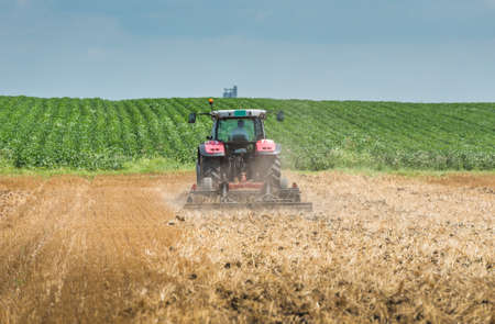 Tractor preparation the stubble field